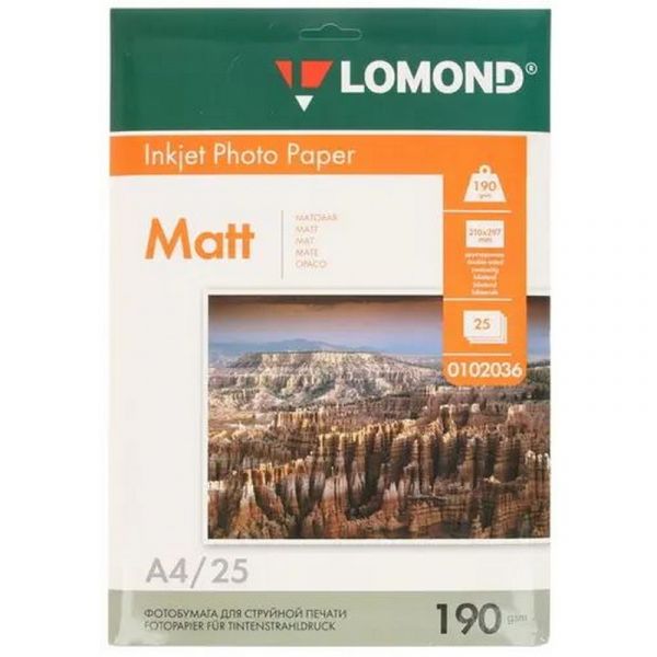 Фотобумага Lomond 102036 A4 190 г/м2 25 л. покрытие матовое белый